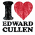 A static image showing 'I ❤️ EDWARD CULLEN' text with a red heart symbol, a close-up of a person with dark hair, and a couple embracing under 'Twilight' text.