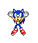 Blue anthropomorphic hedgehog with green eyes, red shoes, white gloves, and yellow chest in various poses including standing, jumping, and falling.
