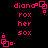 Pixelated pink text and geometric shapes on black background, with repeated 'dian', 'rox', 'her', 'sox' text and square-dot patterns.
