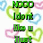 Pixelated text and heart shapes in green, black, pink, blue, orange on white background with partial dark gray section.