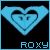 A static pixelated icon featuring a light blue heart shape with nested smaller hearts, set against a black background with a light blue border and the text "ROXY" in blocky letters at the bottom.
