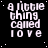 nine identical pixelated text on a black background with white dots, each displaying 'a little thing called love' in blocky font