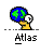 Pixelated cartoon character holding a globe, with text labels and speech bubbles changing across frames.