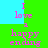 Pixelated text "I love a happy ending" in pink on green and cyan background, with cyan blocks shifting position across frames.