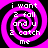 Four identical spiral patterns with alternating black and bright pink rings, each containing white text reading "i want z fall and u z catch me" in a pixelated font.