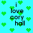 Pixelated cyan background with green heart shapes and black text reading "i love cory hall" in two vertical