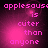 Pixelated pink text on dark background reads "applesauce is cuter than anyone" with shifting light effects.