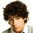 Pixelated image of a person with curly brown hair and light skin, next to red text on a black background.
