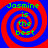 Four identical spiral patterns with red and blue concentric circles, each containing green text reading "Jasmine is the best" in a pixelated font.