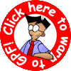 Four circular red icons with white text reading "Click here to warp to GPT!" surrounding cartoon characters or objects in the center.
