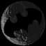 A circular icon with a black bat symbol over a grayscale Earth background, showing animation changes across frames.