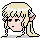 Pixel art of a blonde elf with brown eyes, pink ears, and braided hair in two side-by-side poses showing slight head movement.