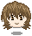 Four pixel-art character head views with brown hair, brown eyes, and neutral expressions on a gray background.