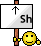 pixelated icons with yellow smiley faces holding signs displaying partial and full text phrases like "Shut the fuck up!" and "Bitch!" on gray backgrounds