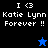 Pixelated text reads "I <3 Katie Lynn Forever !!" with a blue star and black star icon variations on black and blue backgrounds.