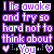 Pixelated text in purple and white on black background reads "I lie awake and try so hard not to think about you" with two heart symbols below.