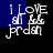 Animated text displays 'I LOVE jordan' with blue background shifts