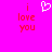 A static pixel art image with a bright pink background displays red text reading "i love you" on both sides of a white heart symbol.