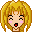 Pixel art of a character with blonde hair showing five facial expressions across two on gray background
