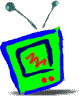 Four identical cartoon TVs with blue borders, green screens, and two red buttons below the screen; each TV has two antennae on top.