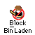Pixelated icon shows a red prohibition symbol over a figure with brown hair holding a pencil, below text reading 'Block Bin Laden' on gray background.