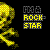 Pixelated yellow skull with brown accents on black background, next to gray and yellow text reading "ROCK STAR" in blocky font.