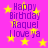 Purple text on pink background with yellow stars, repeating 'Happy Birthday Raquel I love ya' in four identical sections.