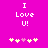 Pixelated text "I Love U!" on bright pink background with five small hearts below, two versions differ in heart color sequence.