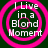 Four identical circular icons with pink concentric rings and white text reading "I Live in a Blond Moment" on dark green background.