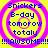 Yellow background with four identical circular patterns, each containing blue text and purple concentric rings.