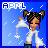 Pixel art character with brown pigtails and white outfit holding a star-shaped object against blue background with 'APRIL' text.