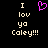 Pixelated text reads "I lov yo Caley!!!" with a pink heart symbol replacing the 'o' in 'love', displayed on black background.