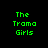 Green pixelated text "The Trama Girls" appears on four distinct backgrounds: solid black, circular gradient, and two variations of radial gradient with light centers.