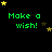 Green text 'Make a wish!' on black background with yellow and brown stars scattered across, some stars animated to shift position.