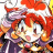 Pixelated anime-style character with red hair and white headpiece, wearing purple and orange clothing, against black background with "Anime IM" text.