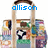 Pixelated image of a light brown tote bag with blue text 'ollison' above it, filled with colorful patterned items.