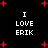 Black background with red plus signs and white text reading "I LOVE ERIK" in four identical quadrants.