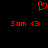 Red pixelated heart symbol above two identical red text strings reading 'Sam <3' on a black background.