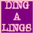 Purple square with white text 'DING A LING' on left, pink background with purple text 'JNITE' on right.