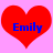 Two red heart shapes on a pink background with blue text reading "Emily" inside each heart.