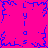 A static pixel art image with a bright pink background and blue decorative elements forming a border around the edges.