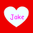 Four white heart shapes on a red background, each containing the text 'Joke' in pink pixelated font.
