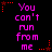 Pixelated text "You can't run from me" repeated in three vertical with red star and dotted line accents on black background