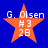 Four orange star-shaped icons with white text on a blue background, each displaying 'G. Olsen', '#3', and '2B' in pixelated font.