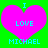 Two identical pixelated heart-shaped icons with cyan text on a green background, each displaying 'I LOVE MICHAEL' in blocky letters.