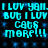 Pixelated cyan text on black background repeats 'I LOV YAH. I LOV YAH. BUT I LOV CATS MORE!!!' with blue star-like dots scattered throughout.
