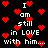 Black background with scattered red pixelated hearts and repeated white text reading "I am still in LOVE with him..." arranged in a pattern