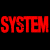 A 2x2 contact sheet of four animated frames showing red pixelated text on a black background, with each frame containing one word from the phrase "SYSTEM OF A DOWN" arranged in grid positions.