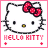 A static contact sheet of seven Hello Kitty animated icon frames arranged in a 3x3 grid with one empty cell, each frame showing the character's face with variations in bow size and plus/heart symbols below text.