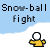 Animated contact sheet of a snowball fight icon showing 25 sequential frames with a yellow stick figure character in various poses against a blue sky background, each frame labeled "Snow-ball fight" at the top.